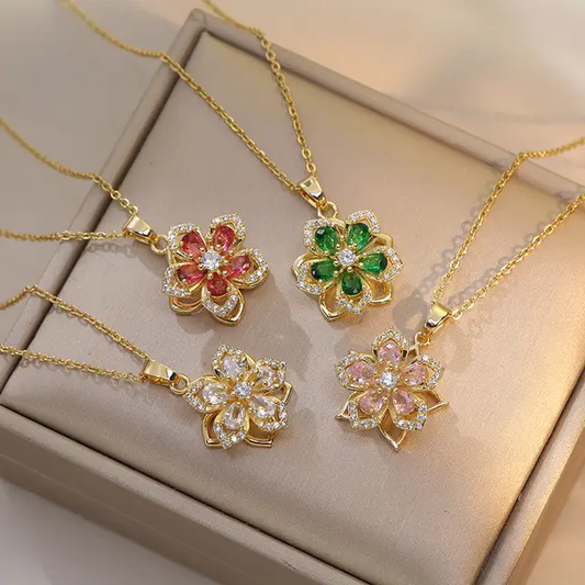 Rotating Bauhinia Zircon Flower Necklace